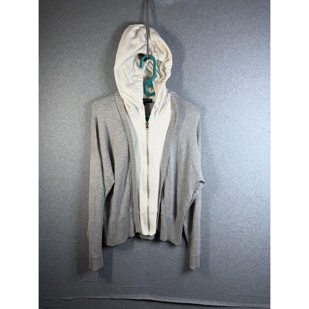 Central Park West Cardigan Womens Medium Gray Hooded Full Zip Knit Sweater